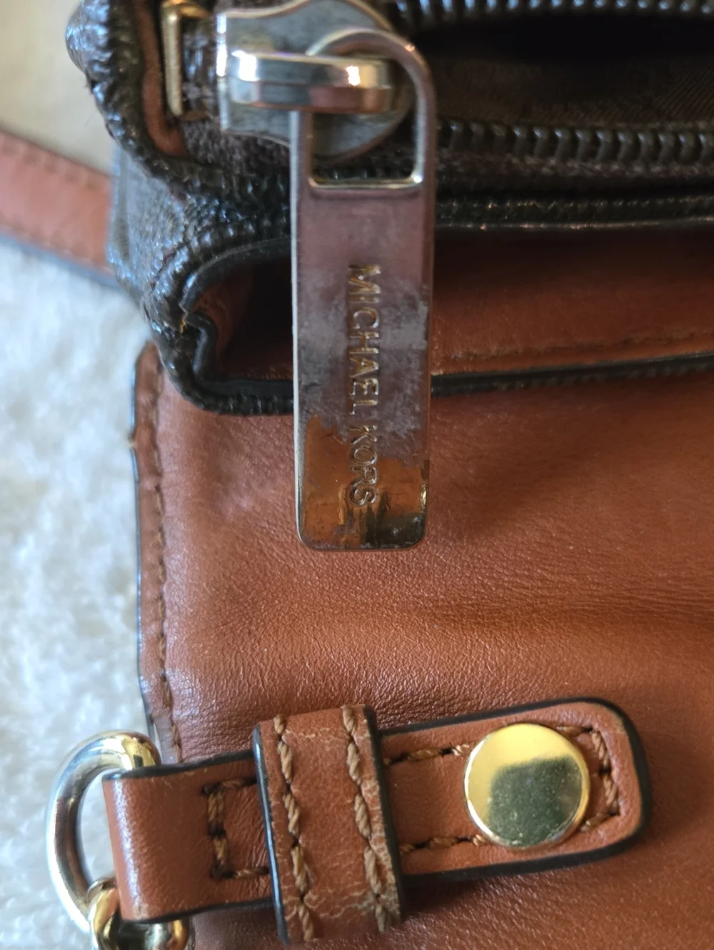 Michael Kors Fulton Acorn Brown Small Shoulder Flap Leather Bag